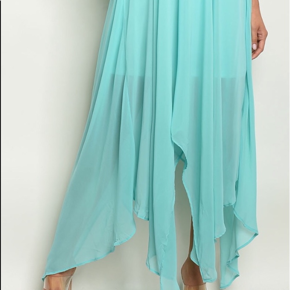 AQUA BLUE HANDKERCHIEF STYLE LINED DRESS - Picture 2 of 8